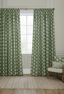 Sessile Leaf Pencil Pleat, Leaf Green - Ready Made Curtains